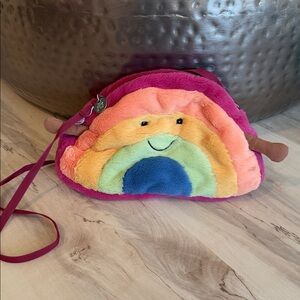 Jellycat Pink Plush Rainbow Crossbody Bag with Multicolor Smile